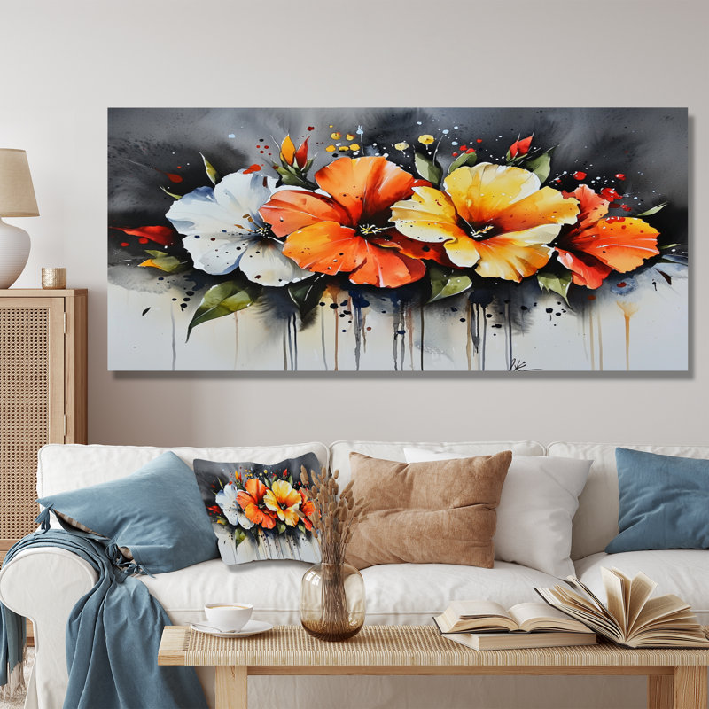 Transitional Autumn Hibiscus Gardens II - Floral Metal Wall Decor, Hibiscus Metal Print, 28" H x 60" W x 0.84" D