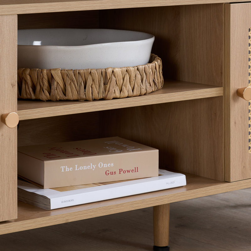 Noemi Rattan TV Unit For Tv's up to 58" - 140CM Width With Storage - TV Stand, OAK
