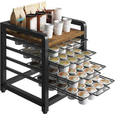 Porte-tiroir à café, organisateur à 4 niveaux pour K Cup, capacité de 80 dosettes, support de rangement spacieux pour K Cup, économie d'espace, brun rustique