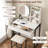 Vanity Desk With LED Mirror And Power Outlet And Cushioned Stool-348203575