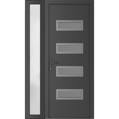 Front Exterior Prehung Metal-Plastic | Manux 8113 Antracite Grey | Side Sidelite Transom | Office Commercial and Residential Doors Entrance Patio Garage 50" x 80" (W36+14" x H80") Right hand Inswing