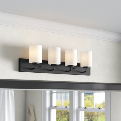 4-Light Brushed Nickel Bath Vanity Light with Etched Glass Shades