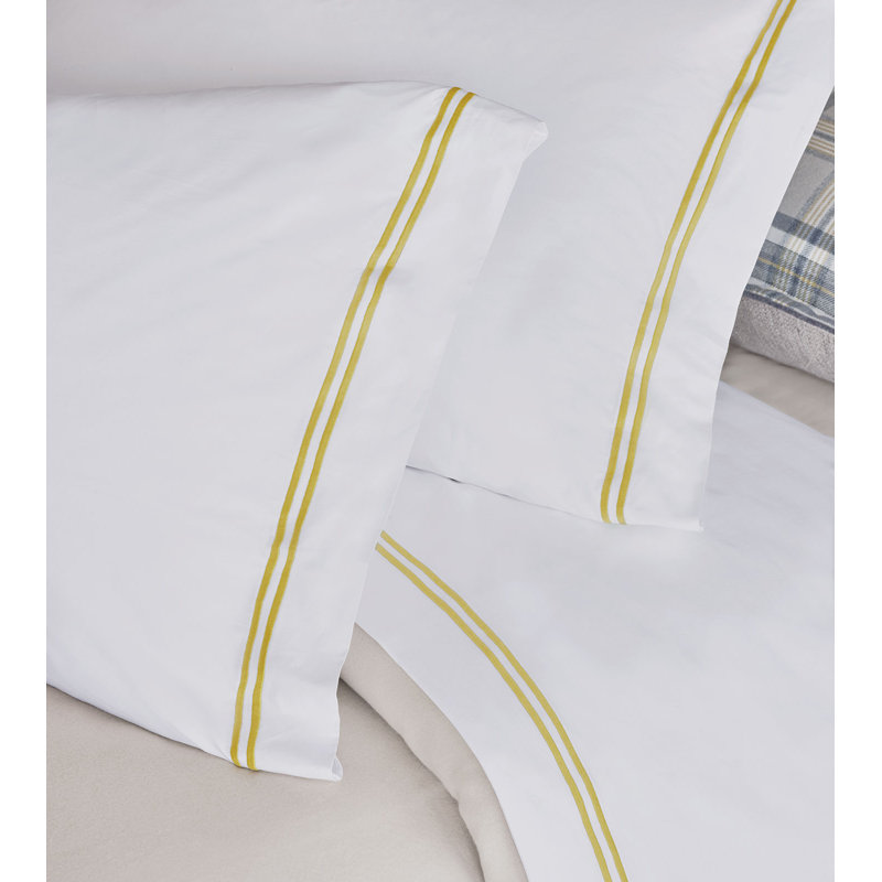 Enzo 100% Cotton Percale Sheet Set, White/Daffodil, Twin Sheet Set + 1 Pillowcase