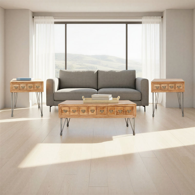 Karmin 3 - Piece Solid Wood Top Living Room Table Set