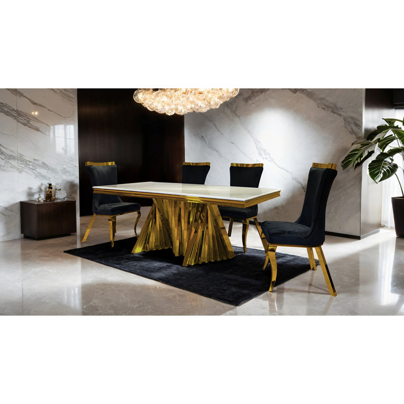 79.4" W Glam Dining Table, Gold, Gold