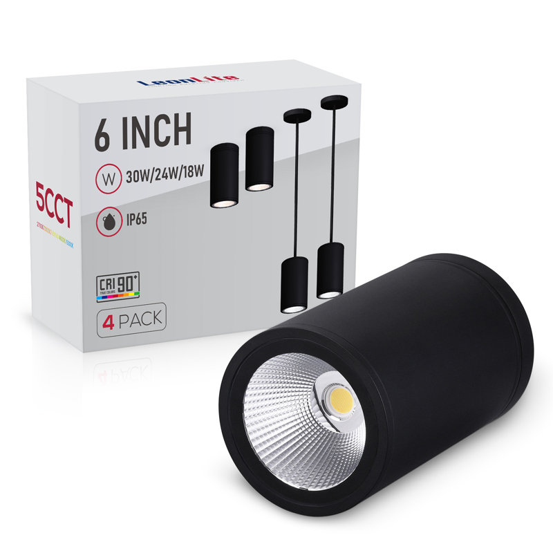 Luminaire suspendu commercial 5 pouces à DEL 5ct, 120-277 V, à intensité variable, 3 options d'alimentation, étanche IP65, CRI90