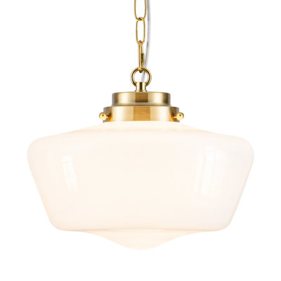 Suspension dorée de 30 cm, lustre de style milieu du siècle avec verre opalin