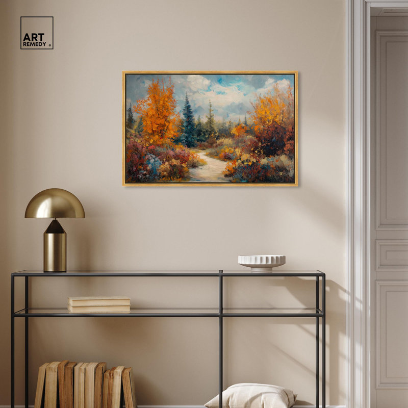 «Autumn's Path II Autum» par Art Remedy, H 21 po x l 31 po, Cadre flottant doré