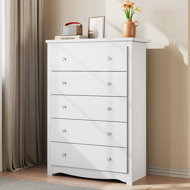 Commode en bois avec 5 tiroirs, commode haute de 45 po pour la chambre à coucher, commode, armoire de rangement et tiroirs de rangement pour le salon, le couloir, le placard