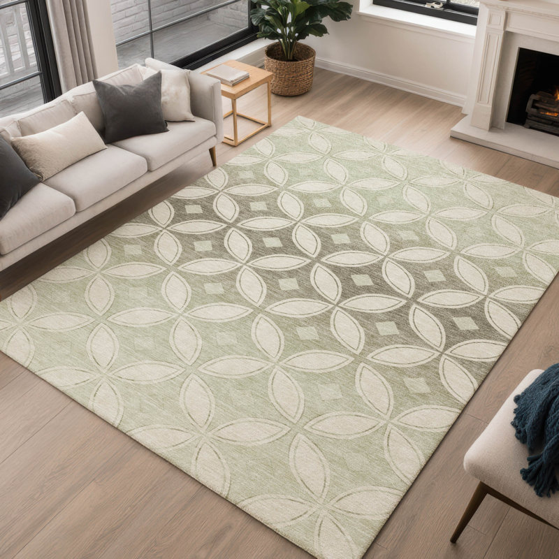 Tapis géométrique lavable à la machine intérieur / extérieur ACN2423 Lockway, Rectangle 9 pi x 12 pi