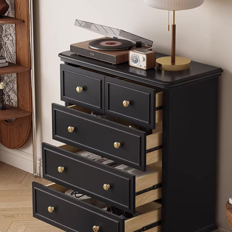 Armoire de rangement simple en bois massif noir à 5 tiroirs