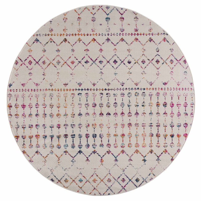 Dounia Transitional Performance Beige Area Rug, Round 6'7"