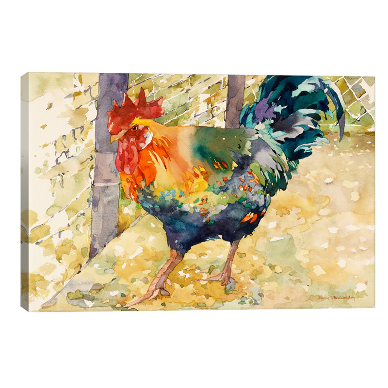 Colourful Rooster by Annelein Beukenkamp - Painting on Canvas, No Frame, 101.6 cm H x 66.04 cm W x 3.175 cm D