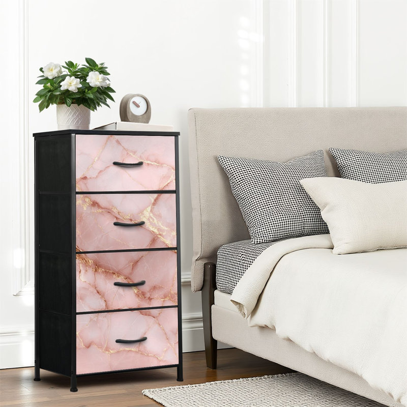 4 Drawer Dresser for Bedroom, Narrow Chest of Drawers, Wooden Top and Study Iron Frame 18"x37.5"-(WxH)