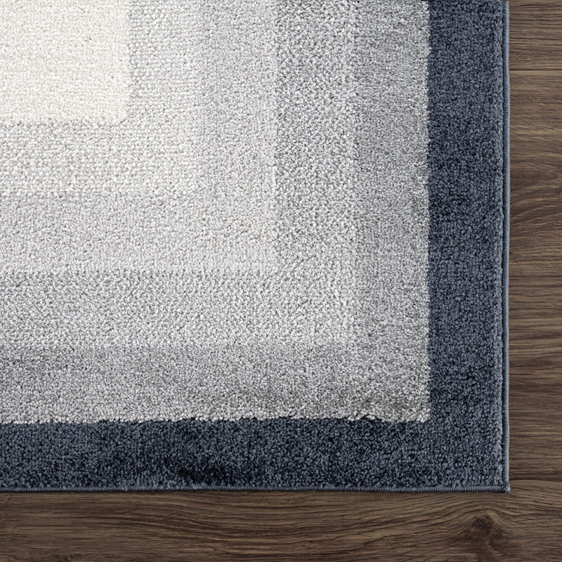 NUE180A Ivory Area Rug With Tonal Grey Border, Rectangle 7'9" x 10'2"