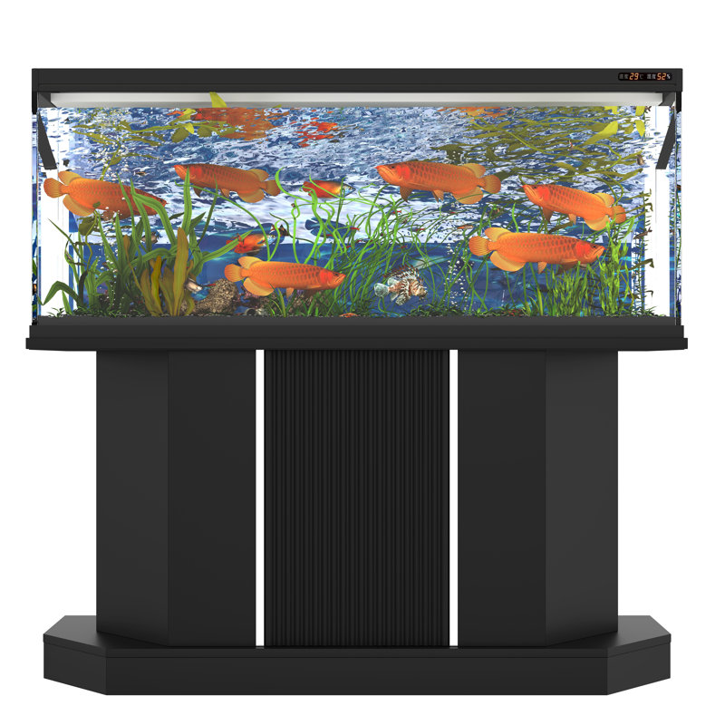 Support d'aquarium moderne pour réservoirs de 55 à 75 gallons avec centrale électrique intégrée et armoire de rangement, noir