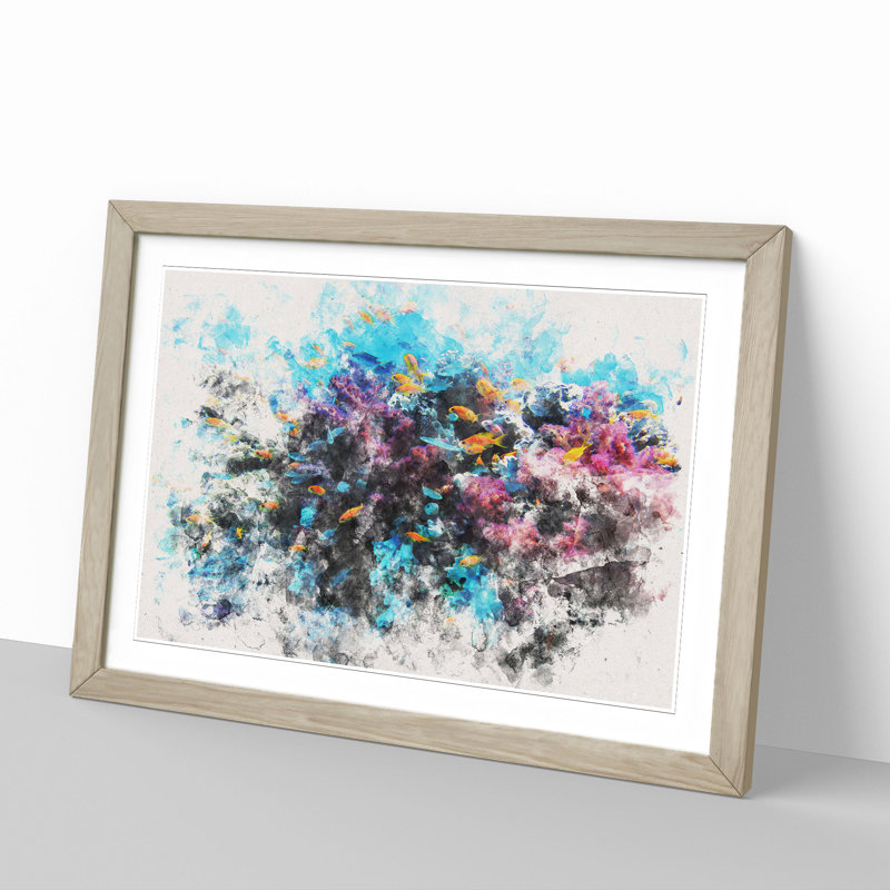 Coral Reef and Fish Vol.1 - Picture Frame Painting, 27cm H x 36cm W x 2cm D, Oak