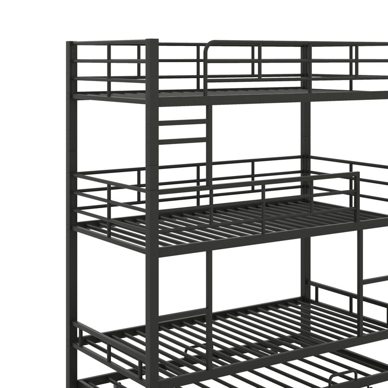 Metal Twin Size Triple Bunk Bed With Trundle, Black