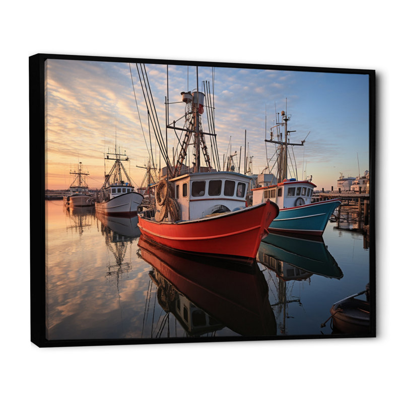Port Portside Reflections - Nautical & Beach Wall Art Prints, H 16 po x l 32 po x P 1 po, Cadre flottant noir