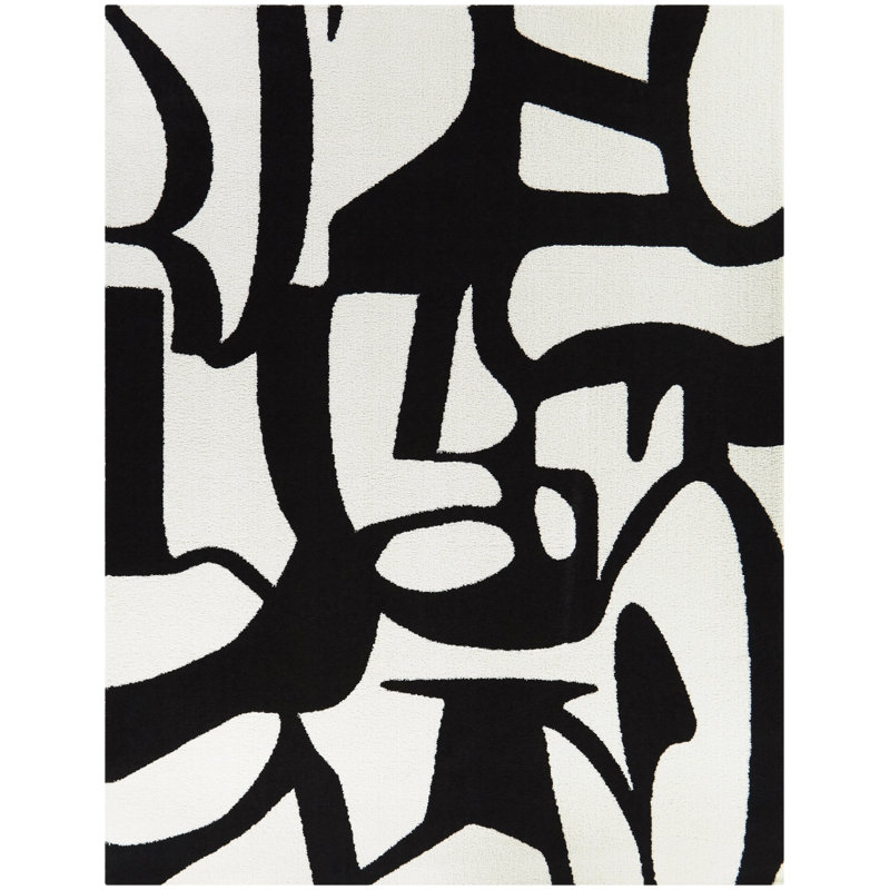 Contemporary Soft Cosy Low Pile Rug in White and Black
