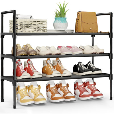 Étagère à chaussures 27,6 pouces à 3 niveaux, armoire de rangement compacte et tablette de hall d'entrée, noir