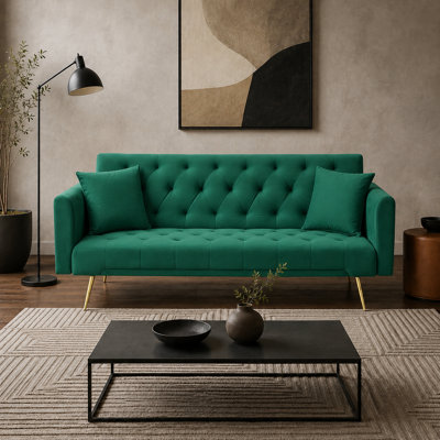 Modern Tufted Velvet Sofa with Gold Legs