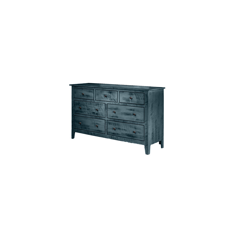 Farmhouse Solid Wood 7 Drawer Dresser, Smokey Blue