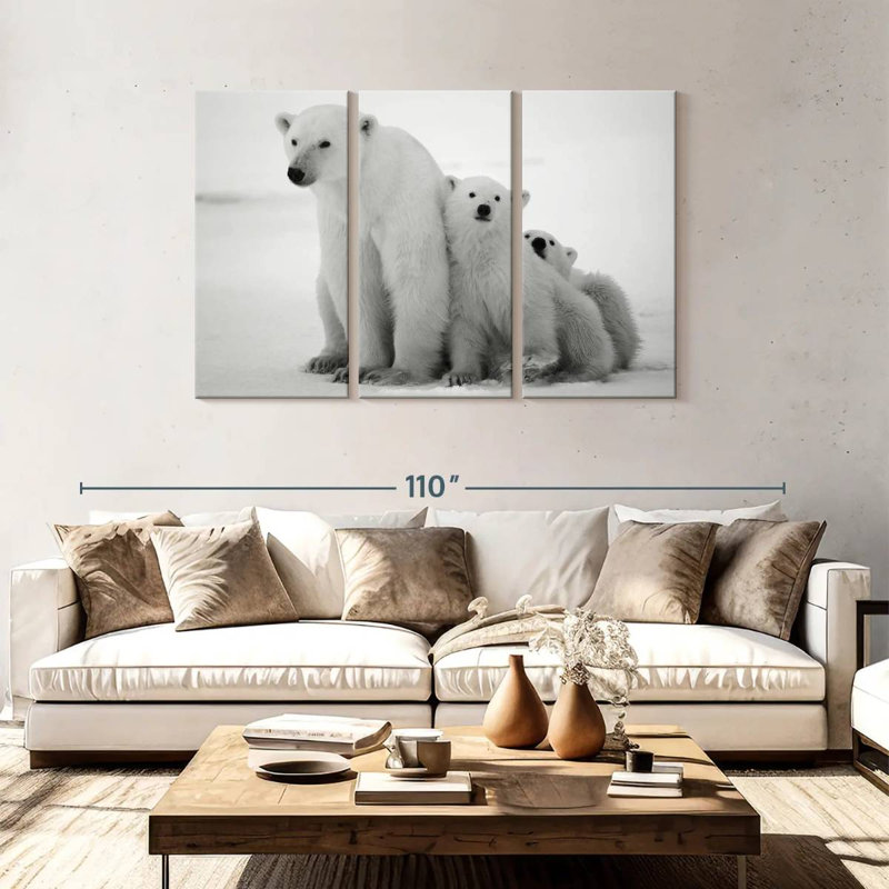 Famille d'ours polaires, H 48 po x l 74 po