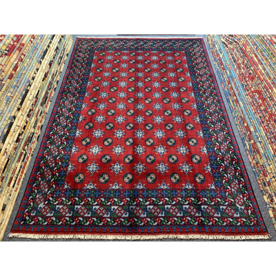 Tapis en laine fabriqué à la main 6,8 x 9,7 pi, tapis afghan Aqcha, tapis Bukhara