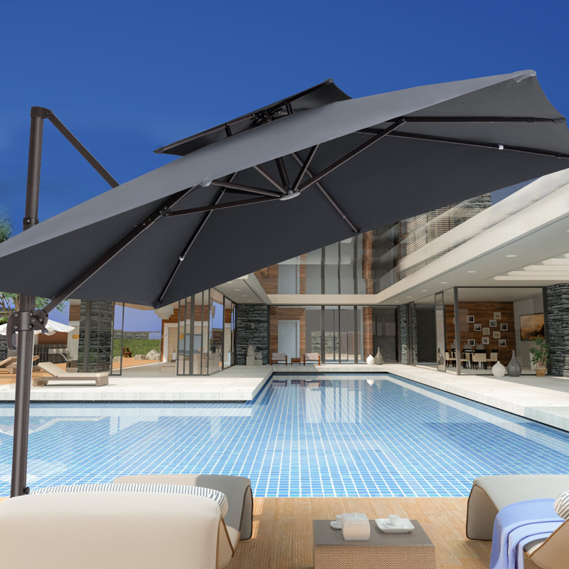 Parasol en porte-à-faux 11 pi Germar, Gris, H 106 po x l 132 po x P 132 po