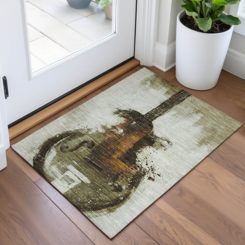 Tapis intérieur / extérieur brun lavable à la machine Xhevrie, Rectangle 1 pi 8 po x 2 pi 6 po
