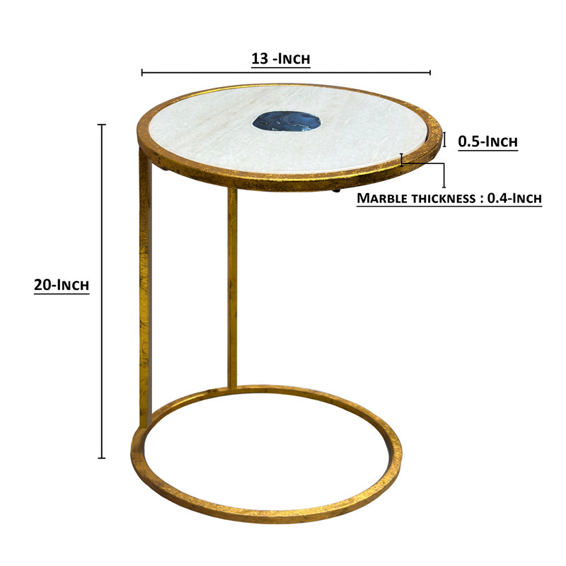 Torridon Marble Top with Blue Agate Stone Inlay Open End Table