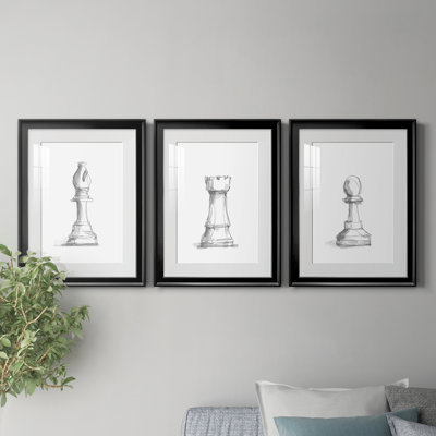 Chess Room Study IV - Ensemble de 3 peintures encadrées