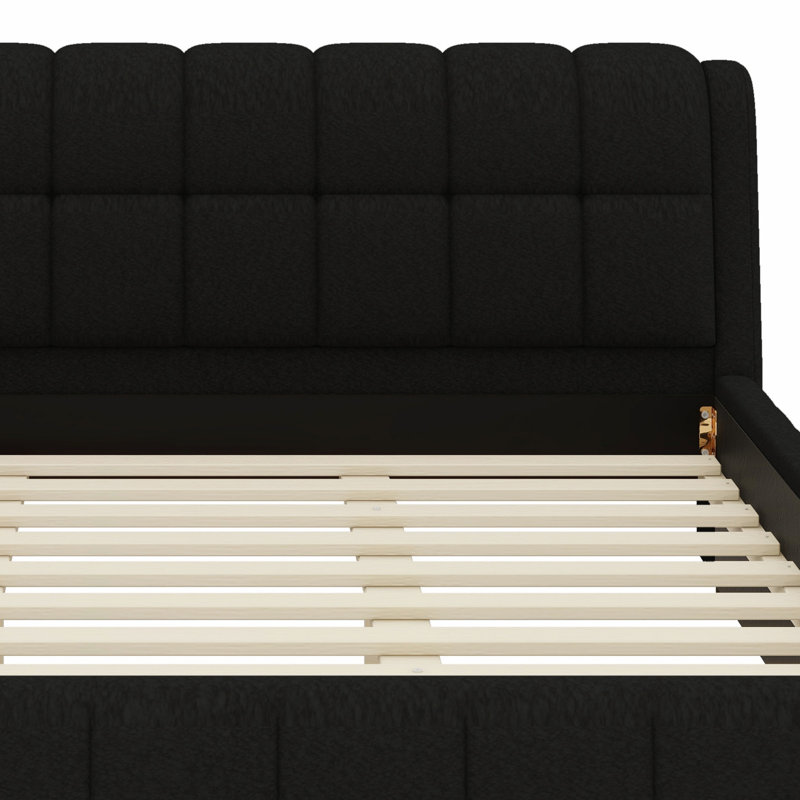 Lit plateforme tapissier contemporain avec tête de lit, mobilier de chambre élégant, Noir