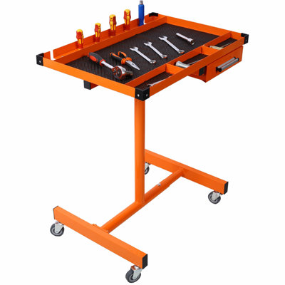 Adjustable Tear Down Work Table with Drawer for Garages, Repair Shops, and DIY, Portable, (4) 2.5" Swivel Casters, 220 Pound Capacity, Rubber Corners, Heavy Duty Steel,orange