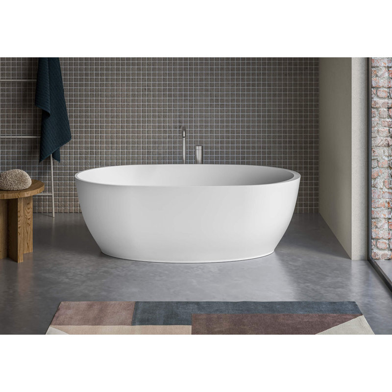 59" x 28" Freestanding Soaking Solid Surface Bathtub, Matte White