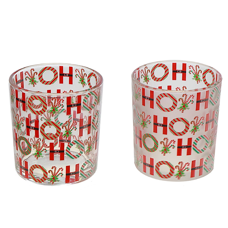 Bougeoirs en verre avec décalcomanie (Ho Ho Ho) (assorti) - ensemble de 2