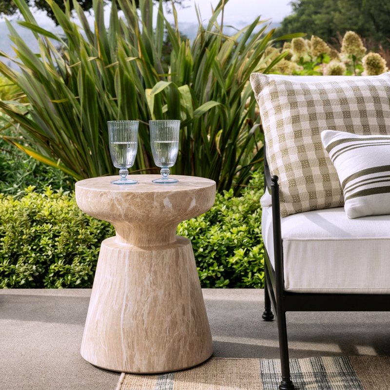 Skylar Outdoor Contemporary Pedestal Mgo Side Table, Gold