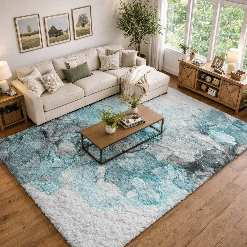 Premium Machine Washable Dream Shag ADS520 Watercolors Rug, Teal, 10' x 14'