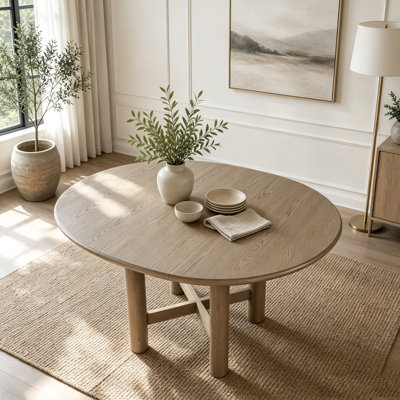 Wood Extendable Oval Dining Table, 47" to 63" with 16" Removable Leaf, Solid Wood Legs, Seats 4-6 People