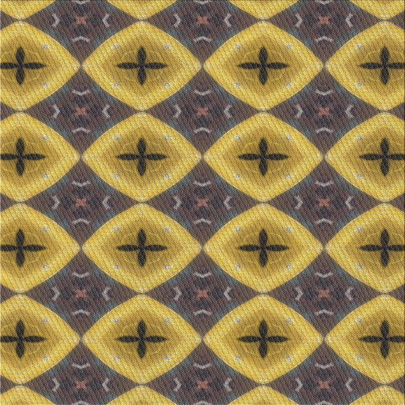 Tapis jaune/brun/gris à motifs Horasan, Carré 3 pi