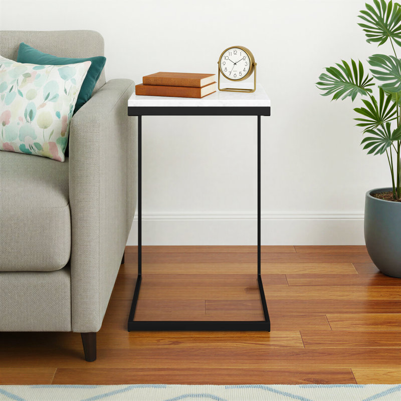 Ollie Marble C-Style End Table , White Top/Black Base