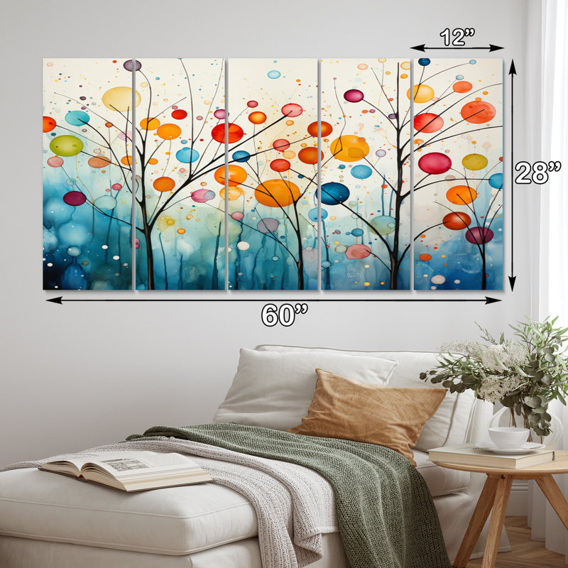 Teal Mid Century Retro Reflections - Mid-Century Canvas Art Print - 5 Equal Panels