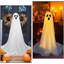 Ensemble de 2 décorations d'Halloween d'extérieur, fantôme d'Halloween fantaisiste avec guirlandes de lumières à piles, facile à assembler pour la cour avant