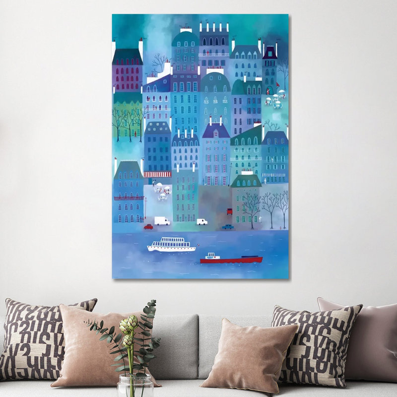 Paris blues par Nic squirrell-impression, H 60 po x l 40po x P 1,5 po, Toile tendue, Pas de tapis