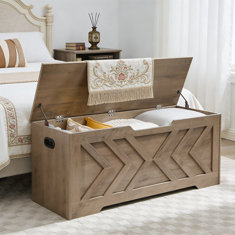 Très grand banc de rangement avec charnières de sécurité, banc d'entrée en bois pour la couverture, les chaussures et l'organisation de la maison dans le salon, la chambre à coucher ou le couloir, facile à assembler