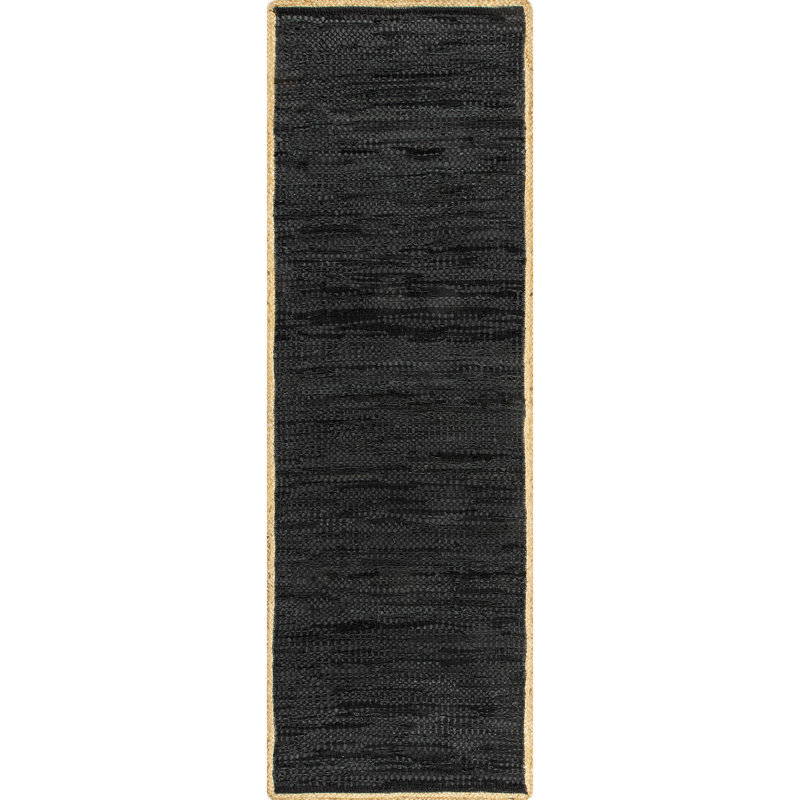 Tapis noir tissé à la main Damita, Tapis de couloir 2 pi x 6 pi