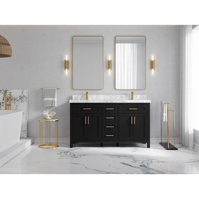 Ensemble de meuble-lavabo double 60 po Cambridge, Marbre de Carrare