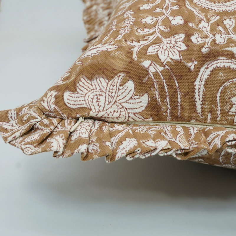 Housse de coussin à motif floral en coton 14 x 36 pouces à motif floral Fab Fabine, brun, H 36 po x l 14 po
