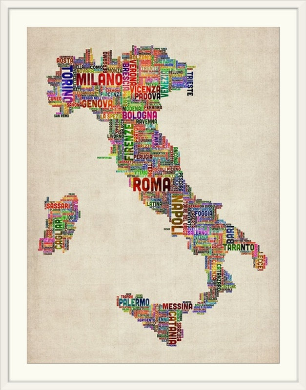 « Italian City Maprchmen » par Michael Tompsett - reproduction d'art textuel, l 44 po x P 35 po x H 1 po, Cadre blanc